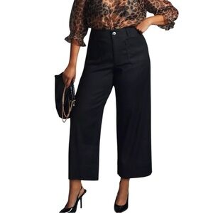 Anthropologie The Colette linen Blend Crop Wide-Leg Pant size 16 W in Black